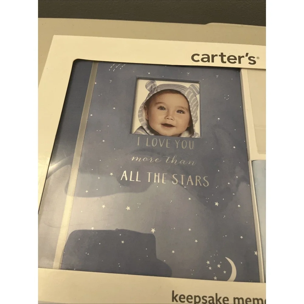 Carter's Blue All The Stars Gender Neutral Baby Memory Book for Newborn Keepsake